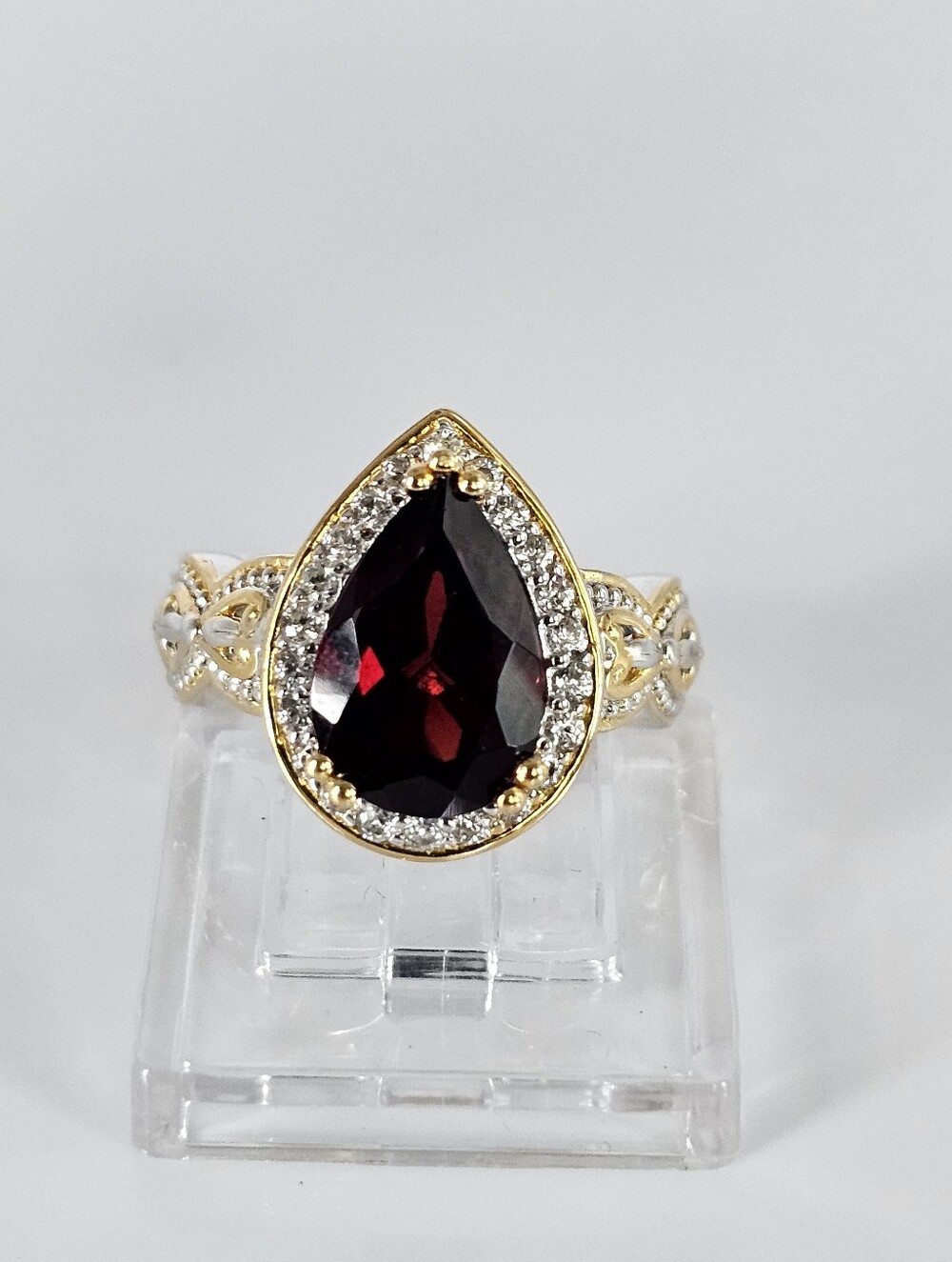 Gems en Vogue 24K Palladium Silver 5.94ctw  Garnet & White Zircon Ring Size 5!